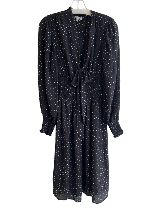 Max Studio Size M Black & White Polyester V Neck Tie Front Long Sleeve Dress Black & White / M