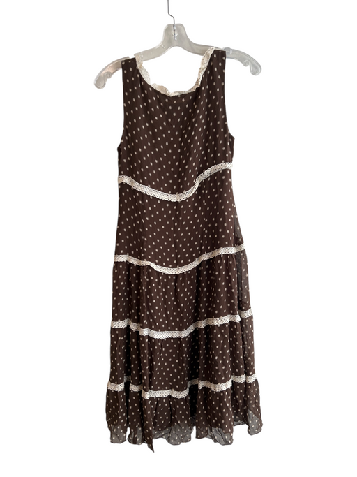 Suzi Chin Size 8 Brown & Cream Silk V Neck Sleeveless Tiered Lace Detail Dress Brown & Cream / 8