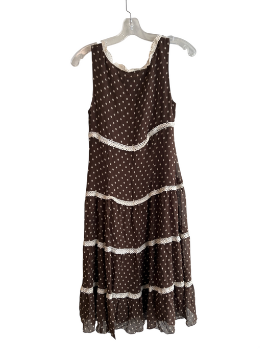 Suzi Chin Size 8 Brown & Cream Silk V Neck Sleeveless Tiered Lace Detail Dress Brown & Cream / 8