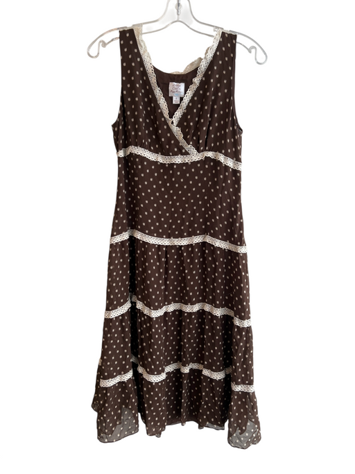 Suzi Chin Size 8 Brown & Cream Silk V Neck Sleeveless Tiered Lace Detail Dress Brown & Cream / 8