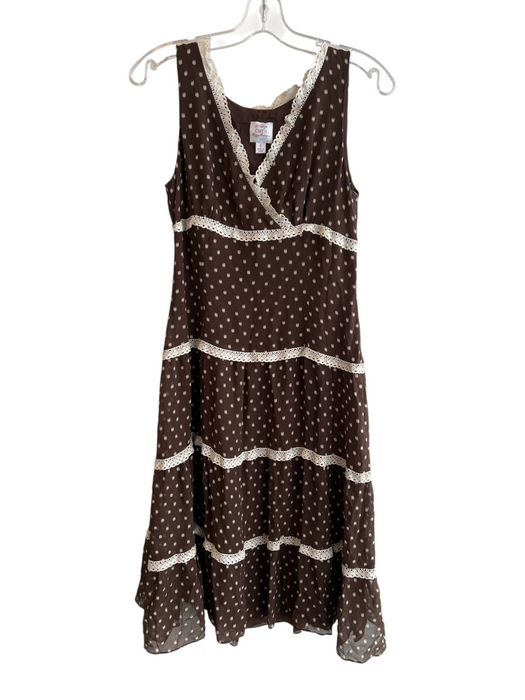 Suzi Chin Size 8 Brown & Cream Silk V Neck Sleeveless Tiered Lace Detail Dress Brown & Cream / 8