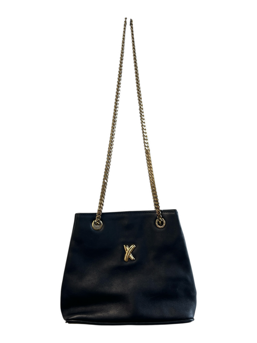 Paloma Picasso Black Leather Chain Strap Gold Tone Hardware Bag Black / S