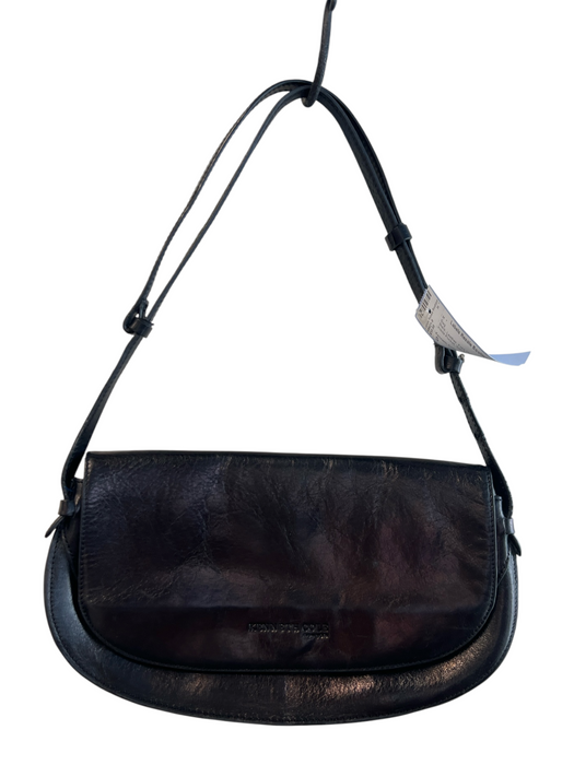 Kenneth Cole Black Leather Fold Over Top Handle Inside Pocket Bag Black / S