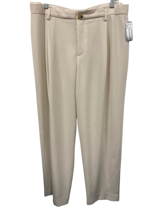 Vince Size 14 Cream Beige Polyester Blend Straight Leg Pleated Pants Cream Beige / 14