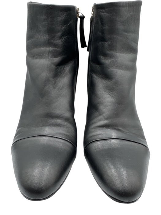 Theory Shoe Size 41 Black Leather Side Zip Toe Cap Almond Toe Block heel Booties Black / 41