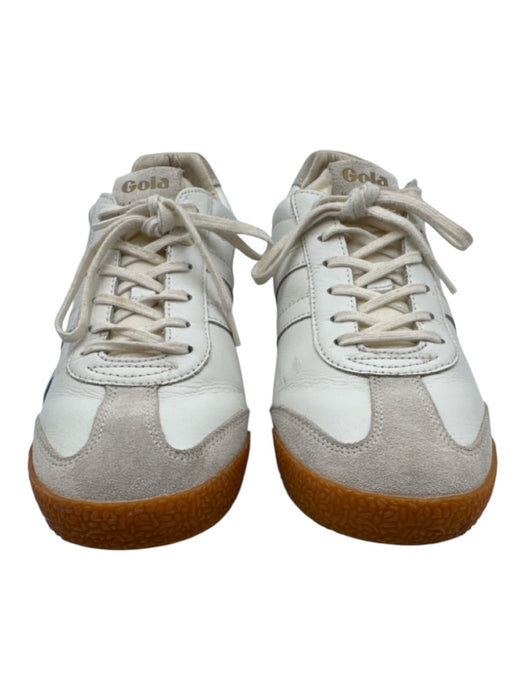 Gola Shoe Size 10 White & Taupe Leather Upper Round Toe Striped Sneakers White & Taupe / 10