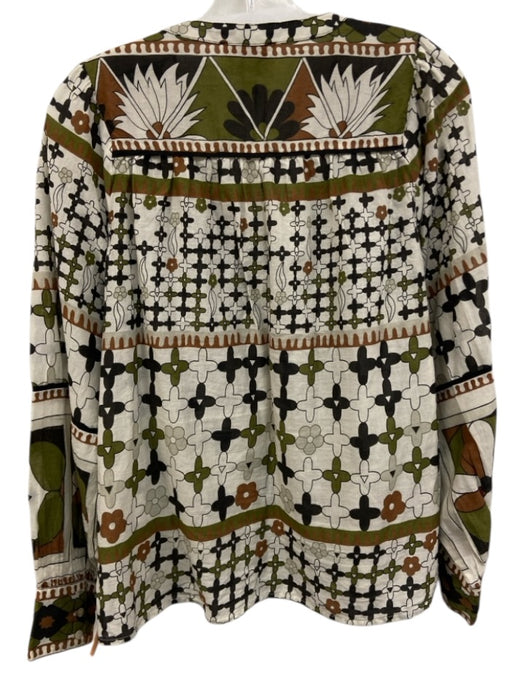 Cleobella Size M White, Brown & Green Cotton Printed Button Front V Neck Top White, Brown & Green / M