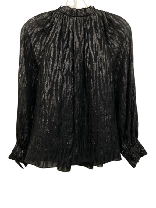 Rebecca Taylor Size 6 Black Silk Blend Metallic Accent Keyhole Front Top Black / 6