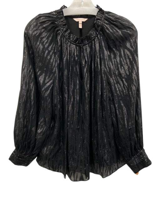 Rebecca Taylor Size 6 Black Silk Blend Metallic Accent Keyhole Front Top Black / 6