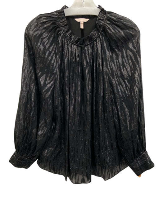 Rebecca Taylor Size 6 Black Silk Blend Metallic Accent Keyhole Front Top Black / 6