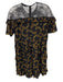 Sandro Size 40 Black & Yellow Viscose Lace Butterflies Ruffle Short Sleeve Dress Black & Yellow / 40