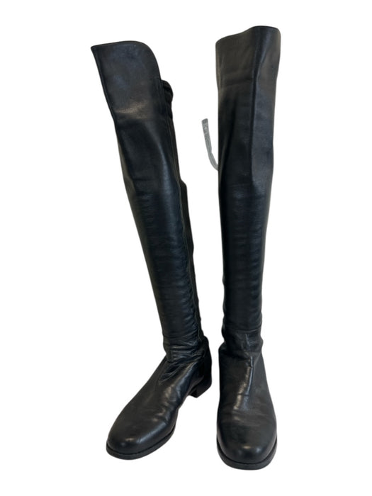 Stuart Weitzman Shoe Size 7.5 Black Leather Fabric Block Low Heel Boots Black / 7.5