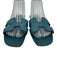 Hermes Shoe Size 39 Teal Blue Leather Logo Cut Out Slide Sandals Teal Blue / 39