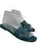 Hermes Shoe Size 39 Teal Blue Leather Logo Cut Out Slide Sandals Teal Blue / 39