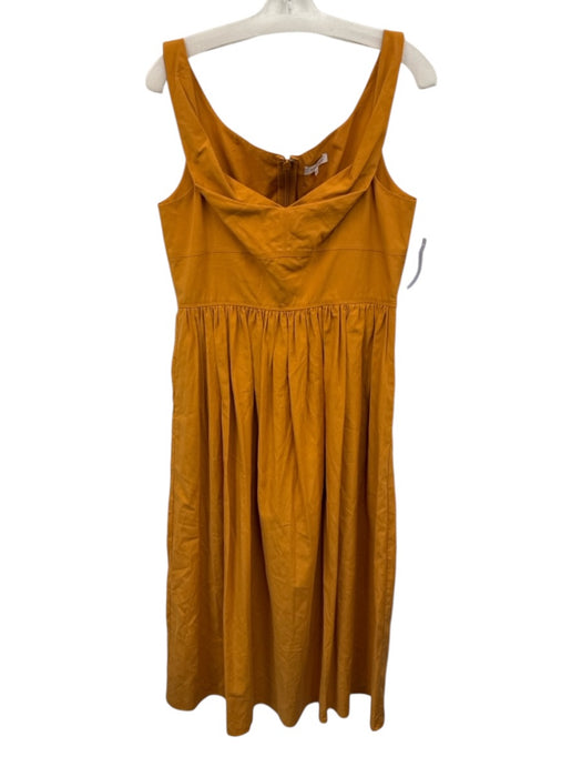 Rebecca Taylor Size L Marigold Orange Tencel Blend Pockets Gathered Waist Dress Marigold Orange / L