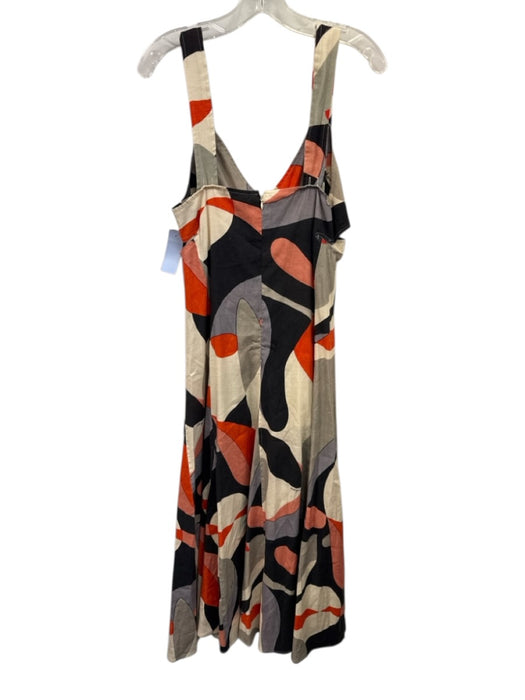 Cult Gaia Size M Gray, Cream, Red Linen Blend Stone Accent Abstract Midi Dress Gray, Cream, Red / M
