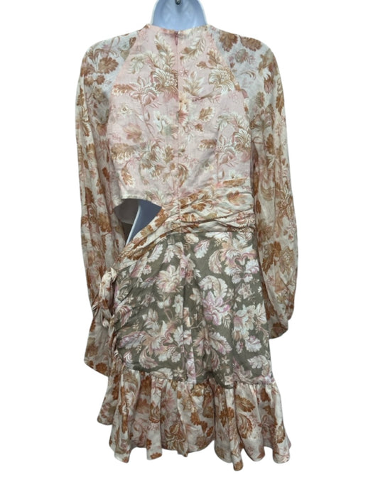Zimmermann Size 4 / L Cream, Pink, Green Linen Cut Out floral & leaves Dress Cream, Pink, Green / 4 / L
