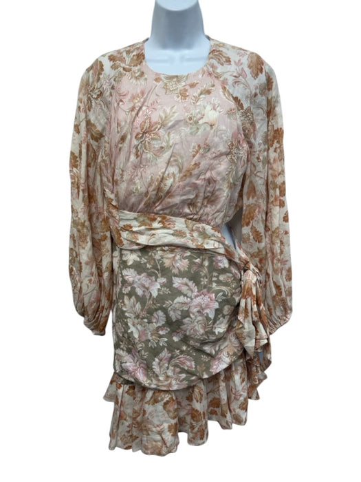 Zimmermann Size 4 / L Cream, Pink, Green Linen Cut Out floral & leaves Dress Cream, Pink, Green / 4 / L
