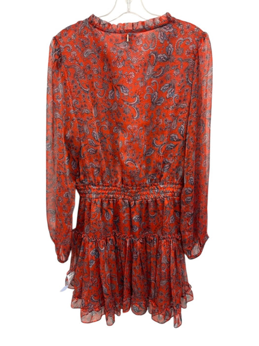 Misa Size L Orange & Blue Polyester Semi Sheer Paisley Ruffle Mini Dress Orange & Blue / L