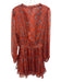 Misa Size L Orange & Blue Polyester Semi Sheer Paisley Ruffle Mini Dress Orange & Blue / L