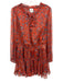 Misa Size L Orange & Blue Polyester Semi Sheer Paisley Ruffle Mini Dress Orange & Blue / L