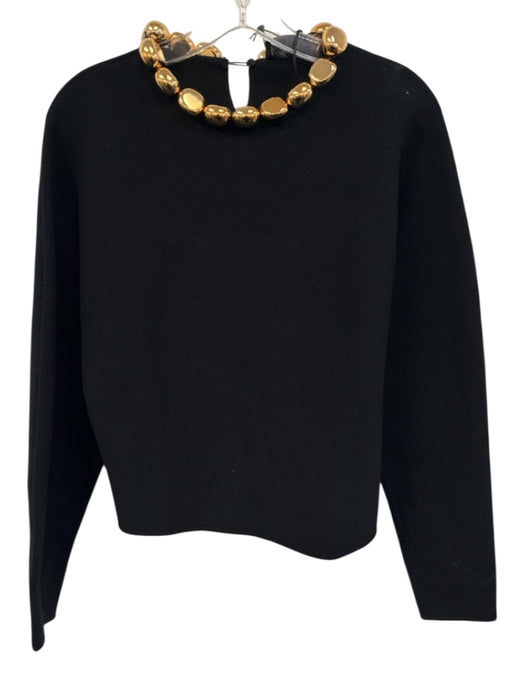 Zara Size L Black Viscose Blend Gold Tone Hardware Long Sleeve Sweater Black / L