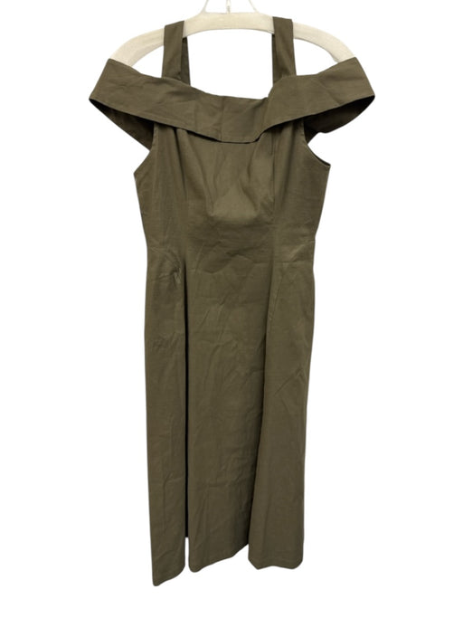 A.L.C. Size 8 Olive Green Linen Blend Button Down Foldover Midi Dress Olive Green / 8