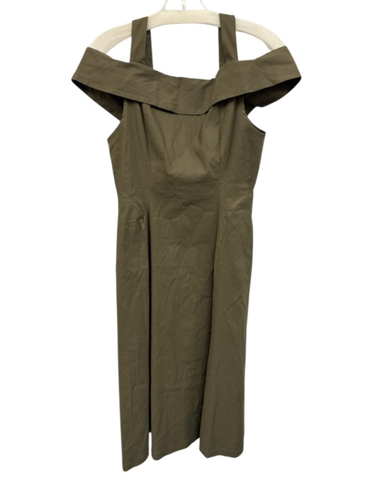 A.L.C. Size 8 Olive Green Linen Blend Button Down Foldover Midi Dress Olive Green / 8