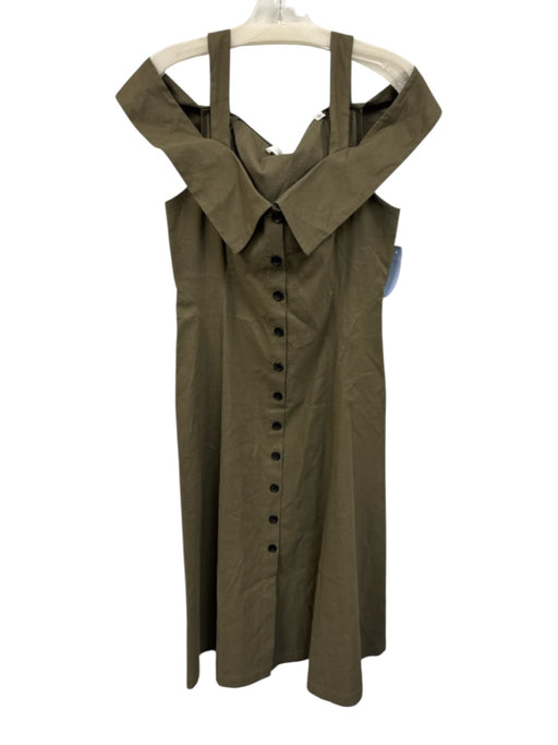 A.L.C. Size 8 Olive Green Linen Blend Button Down Foldover Midi Dress Olive Green / 8