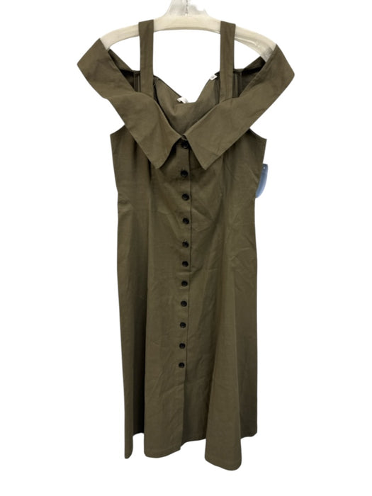 A.L.C. Size 8 Olive Green Linen Blend Button Down Foldover Midi Dress Olive Green / 8
