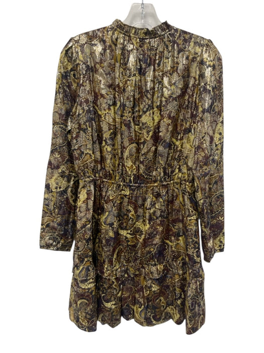 Ba&sh Size 4 Yellow, blue, red Viscose Blend Long Sleeve Paisley Dress Yellow, blue, red / 4
