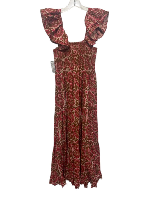 Cleobella Size Small Pink, Brown, White Cotton Ruffle Cap Sleeve Paisley Dress Pink, Brown, White / Small