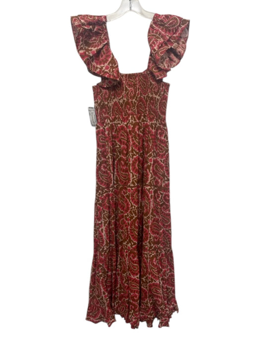 Cleobella Size Small Pink, Brown, White Cotton Ruffle Cap Sleeve Paisley Dress Pink, Brown, White / Small