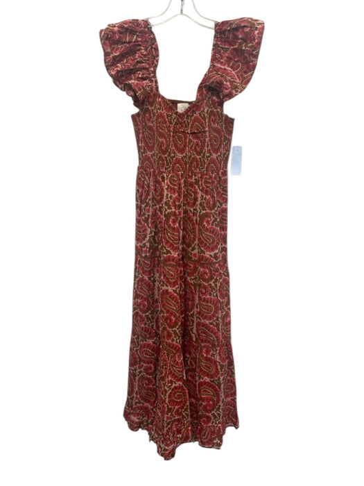 Cleobella Size Small Pink, Brown, White Cotton Ruffle Cap Sleeve Paisley Dress Pink, Brown, White / Small