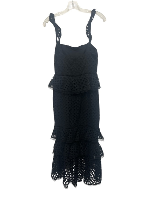 NBD Size Small Black Cotton Sleeveless Eyelet Ruffles Maxi Dress Black / Small