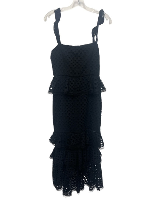 NBD Size Small Black Cotton Sleeveless Eyelet Ruffles Maxi Dress Black / Small