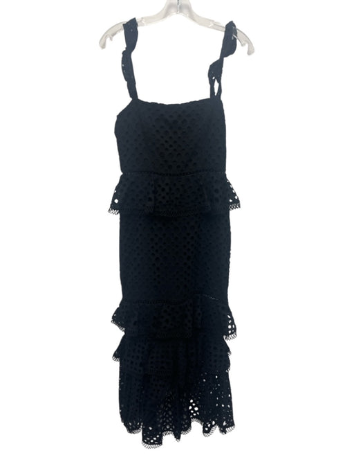 NBD Size Small Black Cotton Sleeveless Eyelet Ruffles Maxi Dress Black / Small
