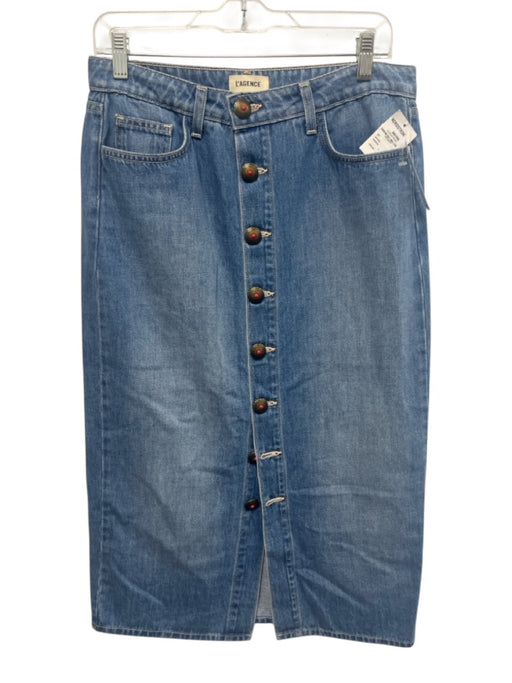 L'agence Size 27 Light Wash Cotton Denim High Rise Button Detail Pockets Skirt Light Wash / 27