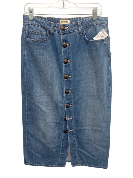 L'agence Size 27 Light Wash Cotton Denim High Rise Button Detail Pockets Skirt Light Wash / 27