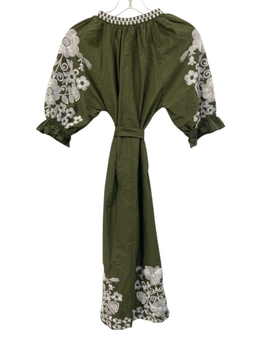 Julia Amory Size Small Green & White Cotton Short Puff Sleeve Split Neck Dress Green & White / Small