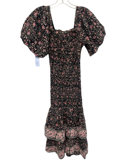 Cleobella Size Small Black, Pink, Orange Cotton Blend Short Puff Sleeve Dress Black, Pink, Orange / Small