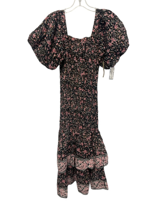 Cleobella Size Small Black, Pink, Orange Cotton Blend Short Puff Sleeve Dress Black, Pink, Orange / Small
