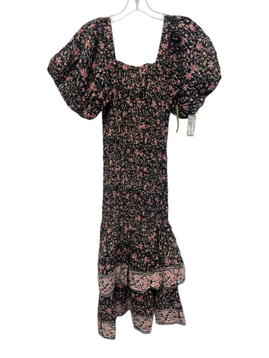 Cleobella Size Small Black, Pink, Orange Cotton Blend Short Puff Sleeve Dress Black, Pink, Orange / Small