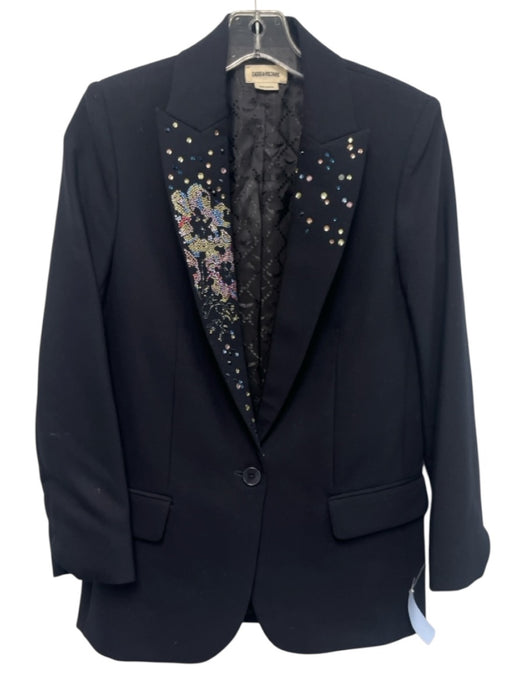 Zadig & Voltaire Size 34 / XS Navy Blue Polyester Blend Rhinestone Blazer Jacket Navy Blue / 34 / XS