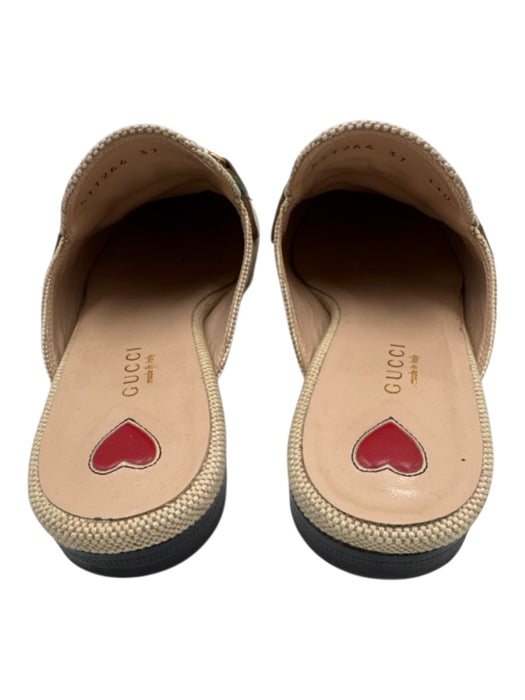 Gucci Shoe Size 37 Beige, Brown, Green textile upper Leather Stripe Mule Loafers Beige, Brown, Green / 37