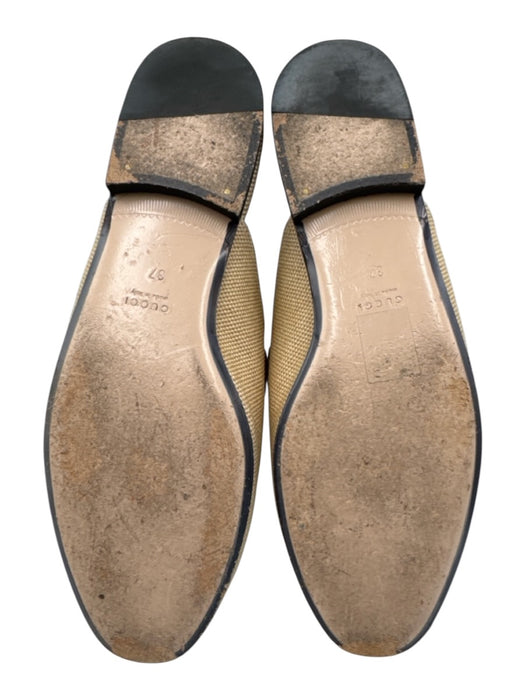 Gucci Shoe Size 37 Beige, Brown, Green textile upper Leather Stripe Mule Loafers Beige, Brown, Green / 37