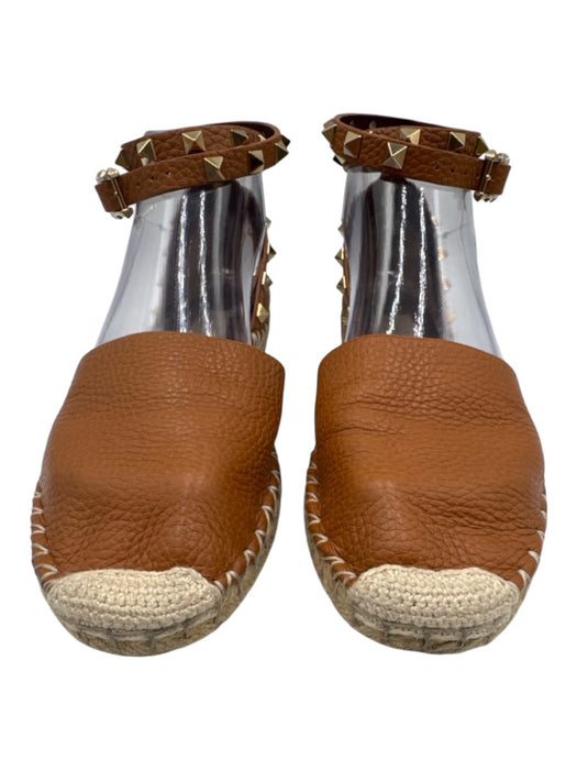 Valentino Shoe Size 37 Cognac Brown Leather Jute D'Orsay Rockstud Flats Cognac Brown / 37