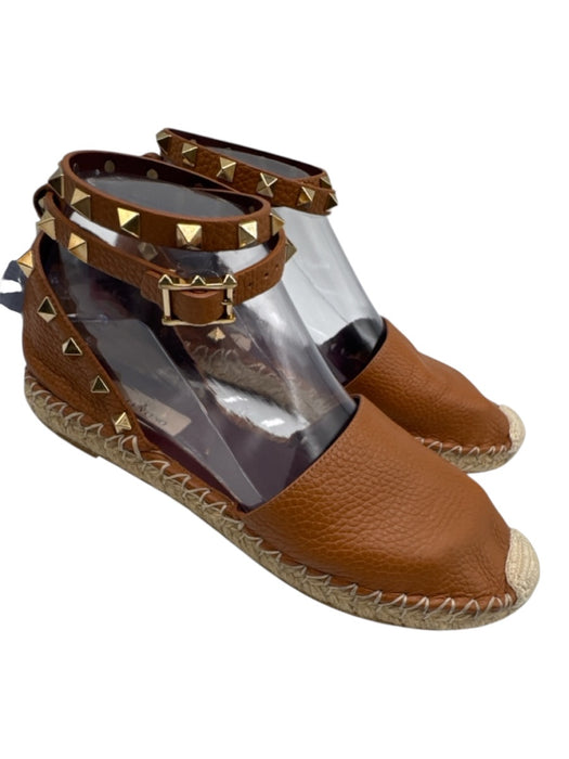 Valentino Shoe Size 37 Cognac Brown Leather Jute D'Orsay Rockstud Flats Cognac Brown / 37