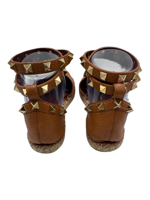 Valentino Shoe Size 37 Cognac Brown Leather Jute D'Orsay Rockstud Flats Cognac Brown / 37