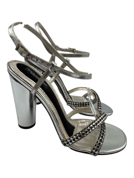 Dolce & Gabbana Shoe Size 36.5 Silver Leather Rhinestone Ankle Strap Sandals Silver / 36.5